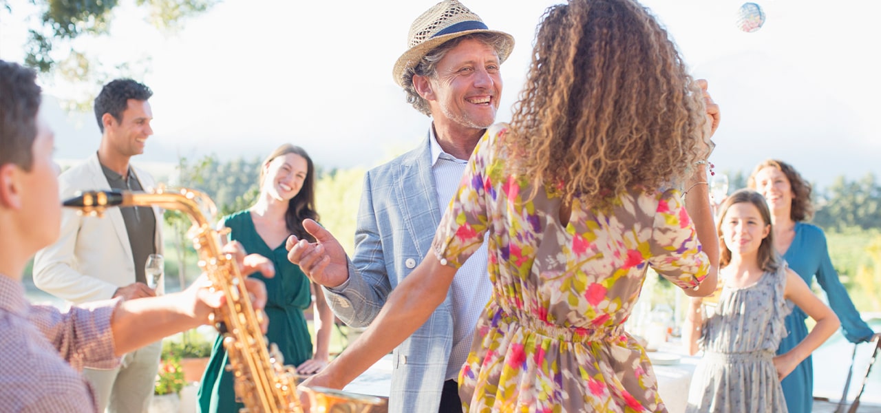 Couple dancing at party
