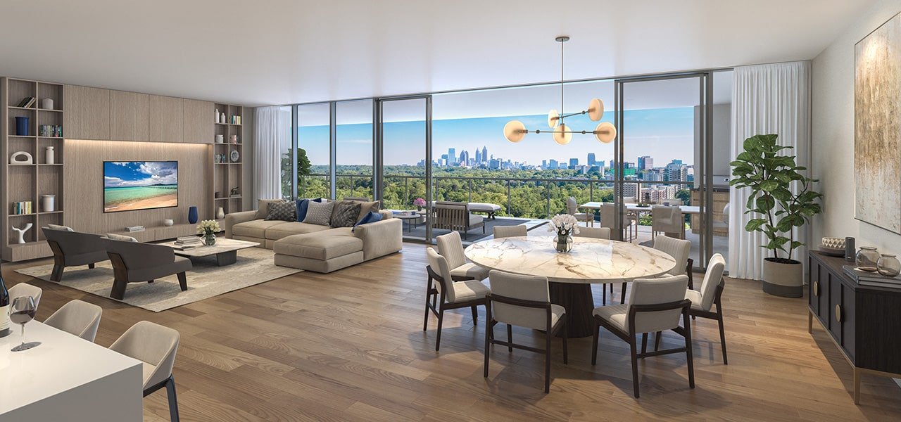 rendering of residence living and dining room