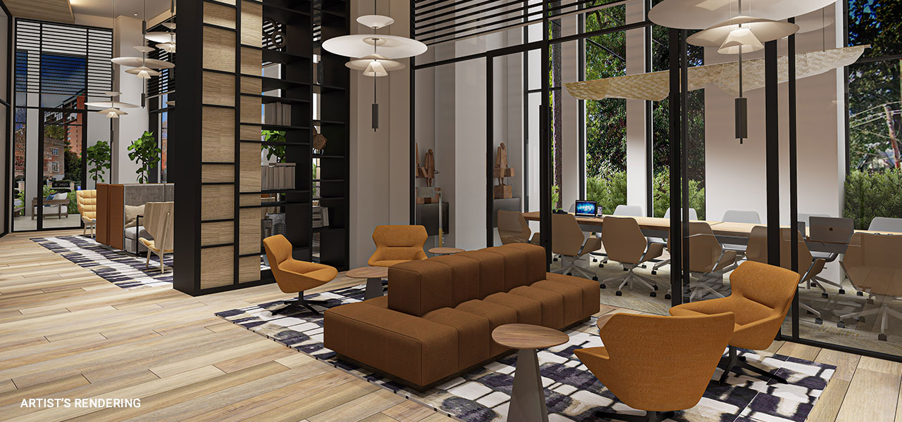 Co-working space design at The Dillon Buckhead - artist rendering