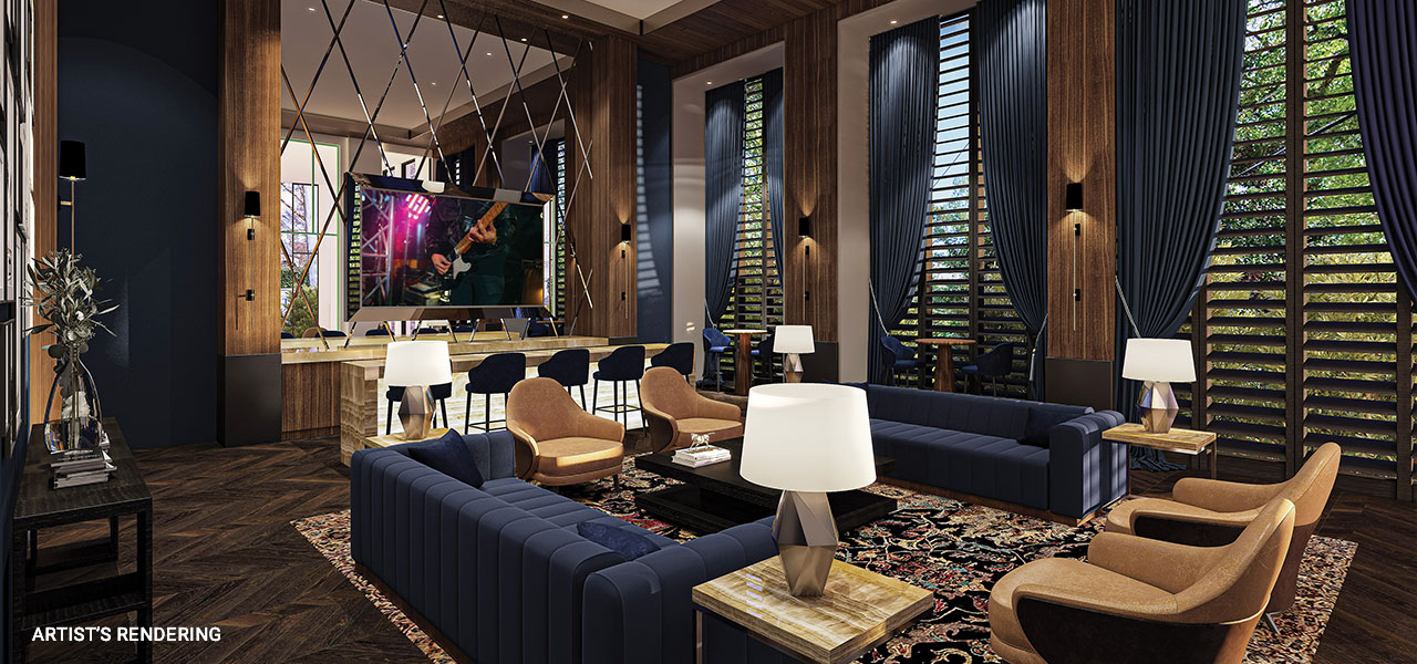 Library lounge at The Dillon Buckhead - artist rendering