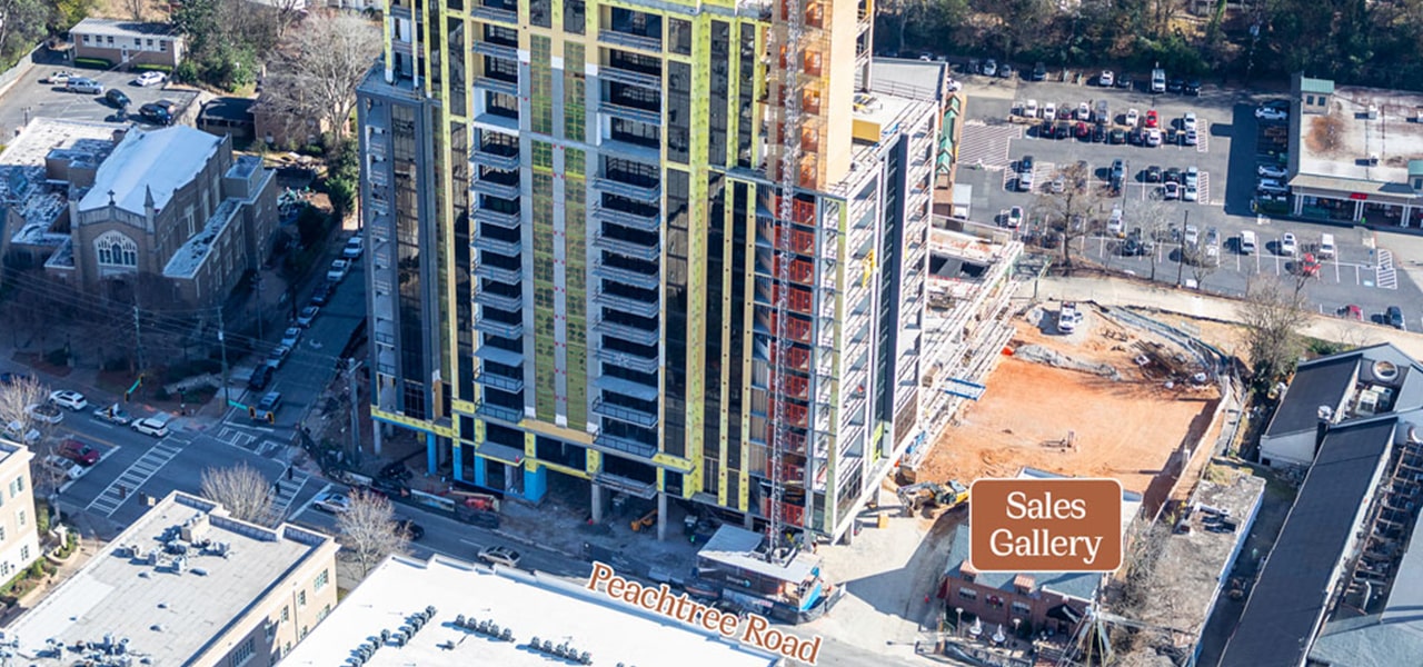 Construction site of the Dillon Buckhead with the sales office mapped